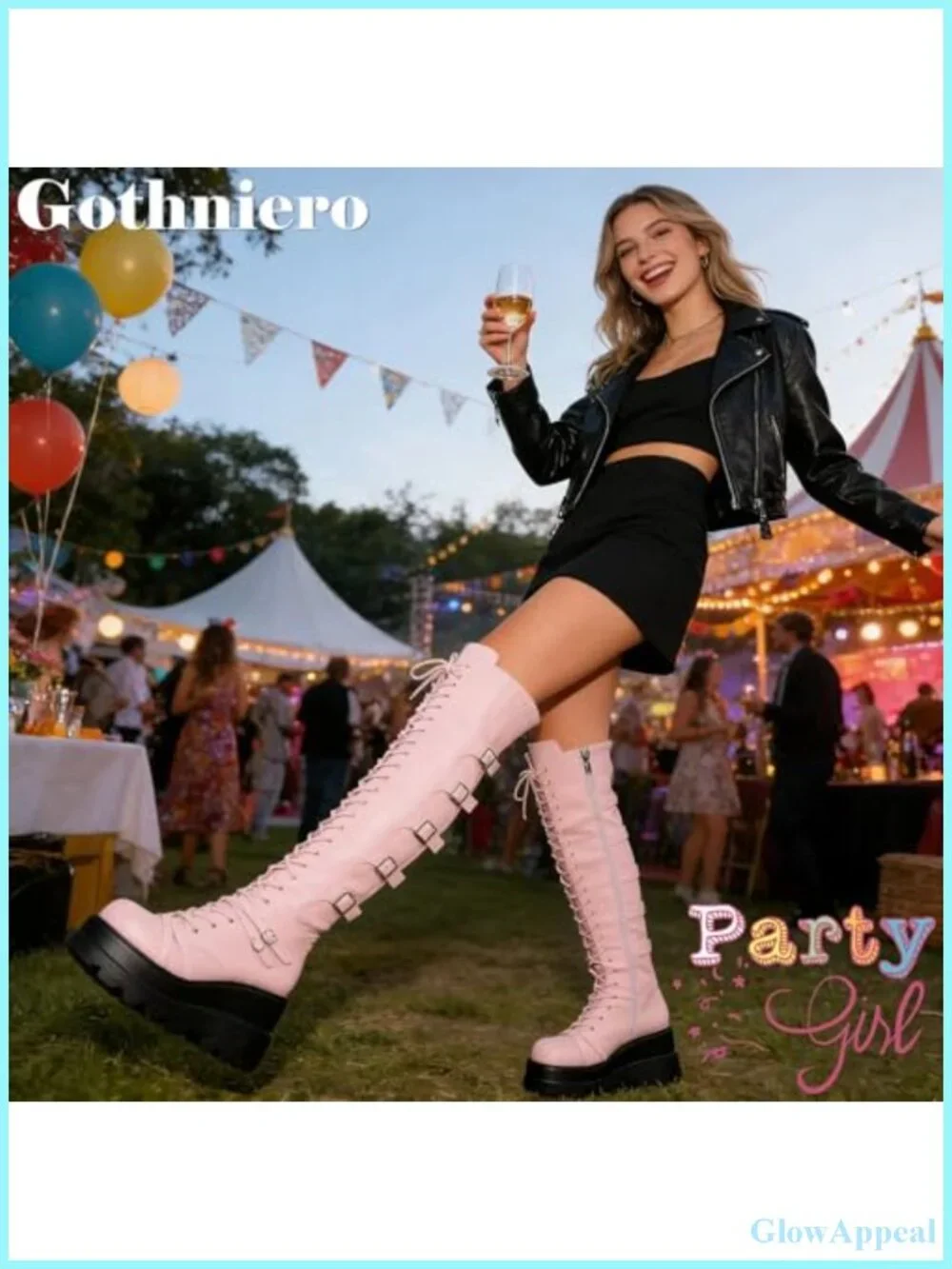 Gothic Platform Over Knee Boots for Women Chunky Heel Lace Up Side Zip Faux